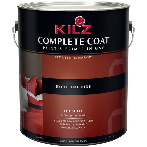 KILZ Complete Coat Eggshell Ultra Bright Paint, White Base, 1 Gallon