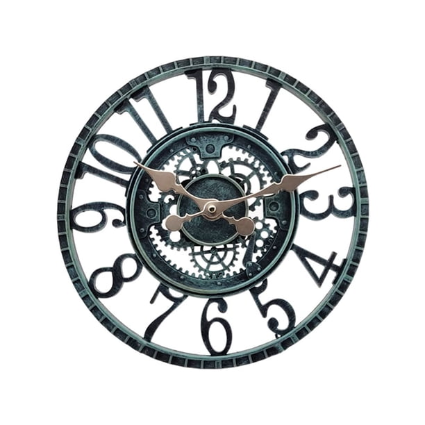 Reloj de pared exterior impermeable de 12 pulgadas, estilo analógico, construcción robusta de poliresina, se adapta a estilo rústico, funciona con pilas, fácil de colgar