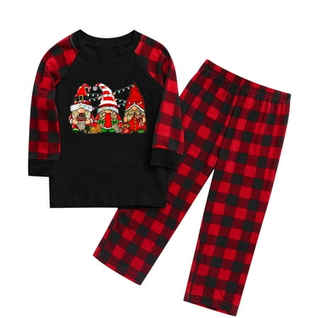 

Matching Family Outfits Children Girls Boys Christmas Home Christmas Set Print Plaid Sleeves Set Parent Holiday Casual Pajamas Set Black 4Y