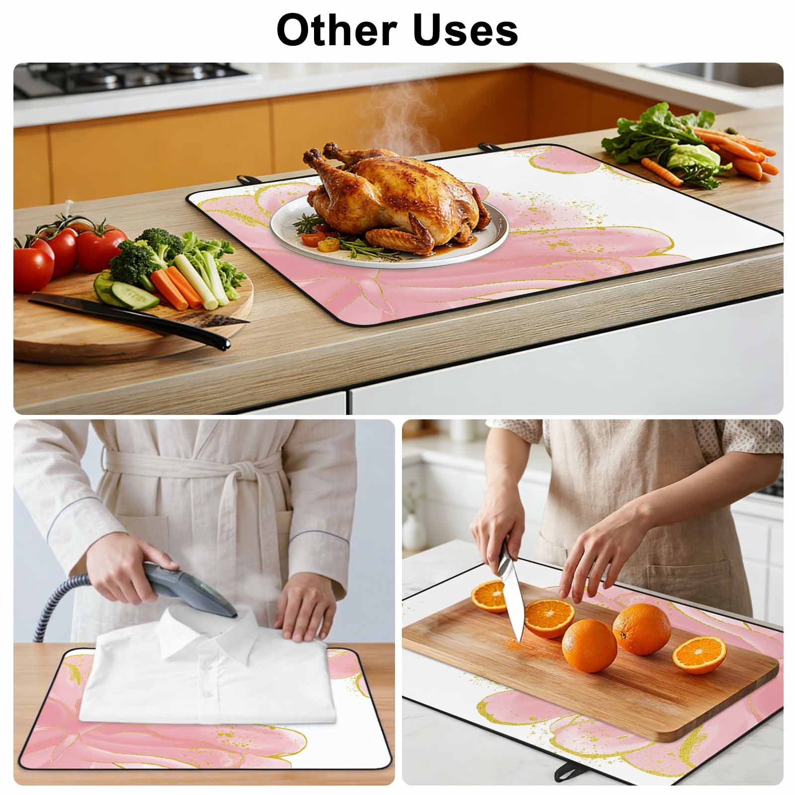 Pink Gold Stove Top Cover for Electric Stove, Heat-proof & Non Slip Glass Top Stove Cover Protector, Boho Modern Abstract Minimalist Aesthetic Flower Kitchen Flat Cooktop Rubber Mat 31x24 Inches