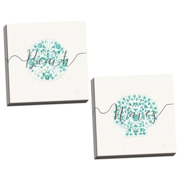 Gango Home Decor Coastal Sea Charms II & III Gray Words by Veronique Charron (Ready to Hang); Two 12x12in Hand-Stretched Canvases