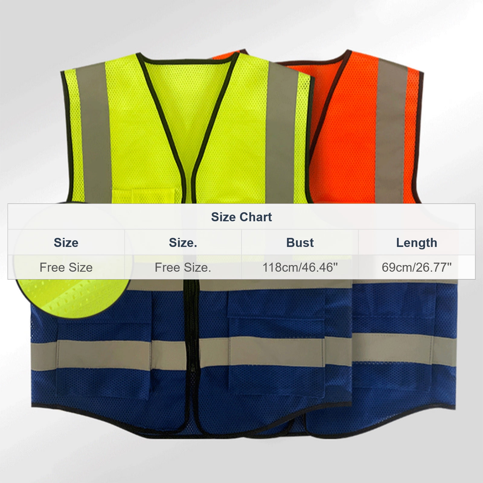 Handshe Men's Reflective Vest with Zipper Pockets, Mesh Panels, Sleeveless No Hood for Construction Work, Traffic Safety and Outdoor Jobs