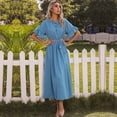 thumbnail image 1 of Drppepioner Robe d'Été pour Femme à Manches Courtes, Robe T-Shirt Décontractée 2024 Fluide de Plage à Col en V, Robes Soleil avec Poches, Mode Femme, Automne, Robe à Boutons à Manches Courtes à Col Rond, Bleu, 1 of 5