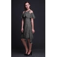 thumbnail image 3 of Bimba Grey Geometric Printed Womens Ruffle Front Cold Shoulder Swing Shift Dress - X-Small, 3 of 6