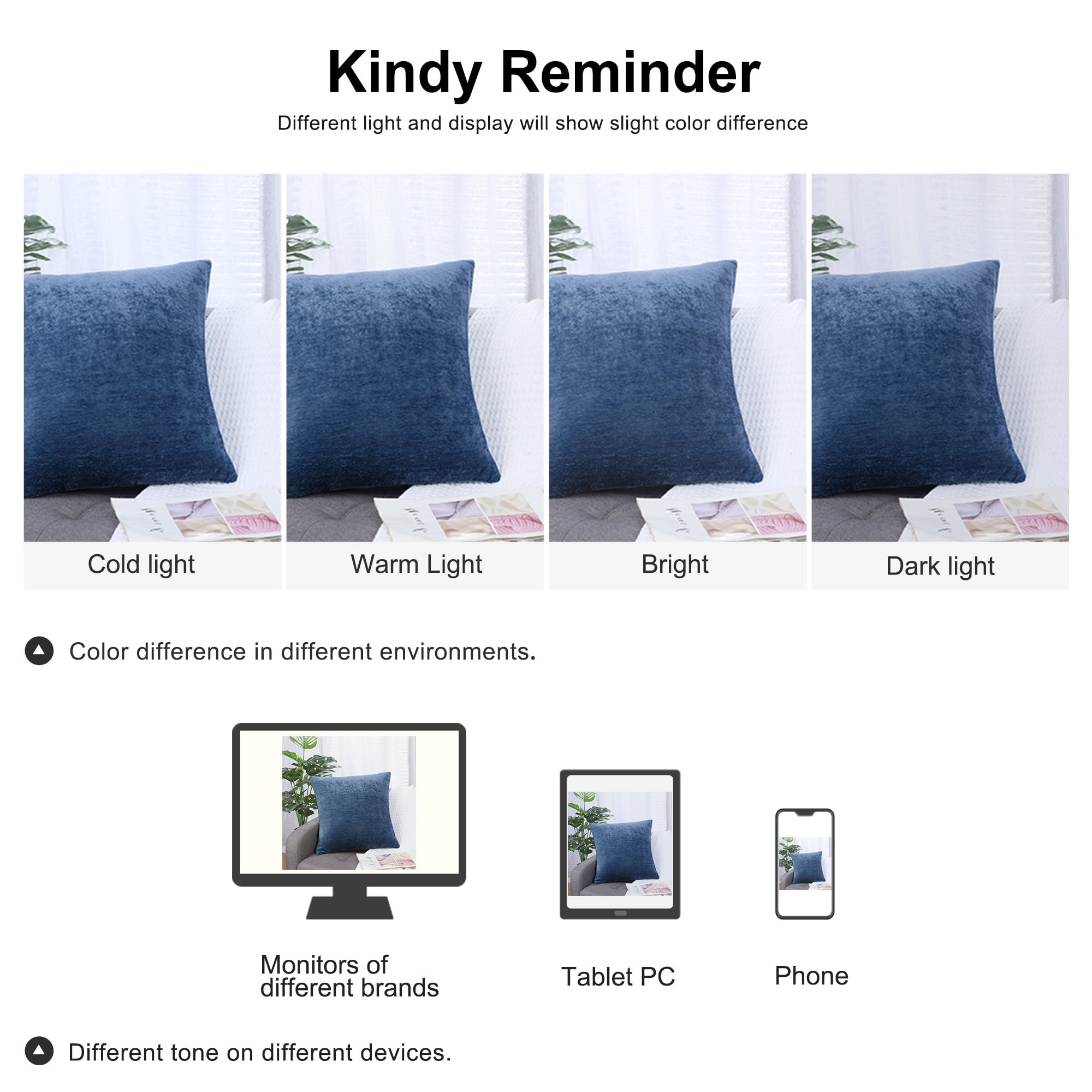 Unique Bargains Soft Water Repellent Throw Pillow Covers Navy Blue 16"x16"