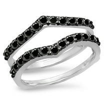 Dazzlingrock Collection 0.95 Carat (ctw) 14K Round Black Diamond Wedding Enhancer Guard Double Band 1 CT, White Gold, Size 9.5