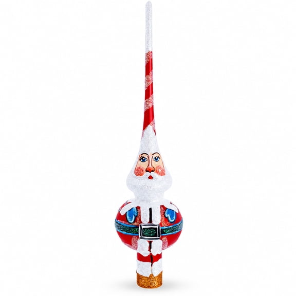 Santa in Red & White Suit Glass Christmas Tree Topper 11 Inches