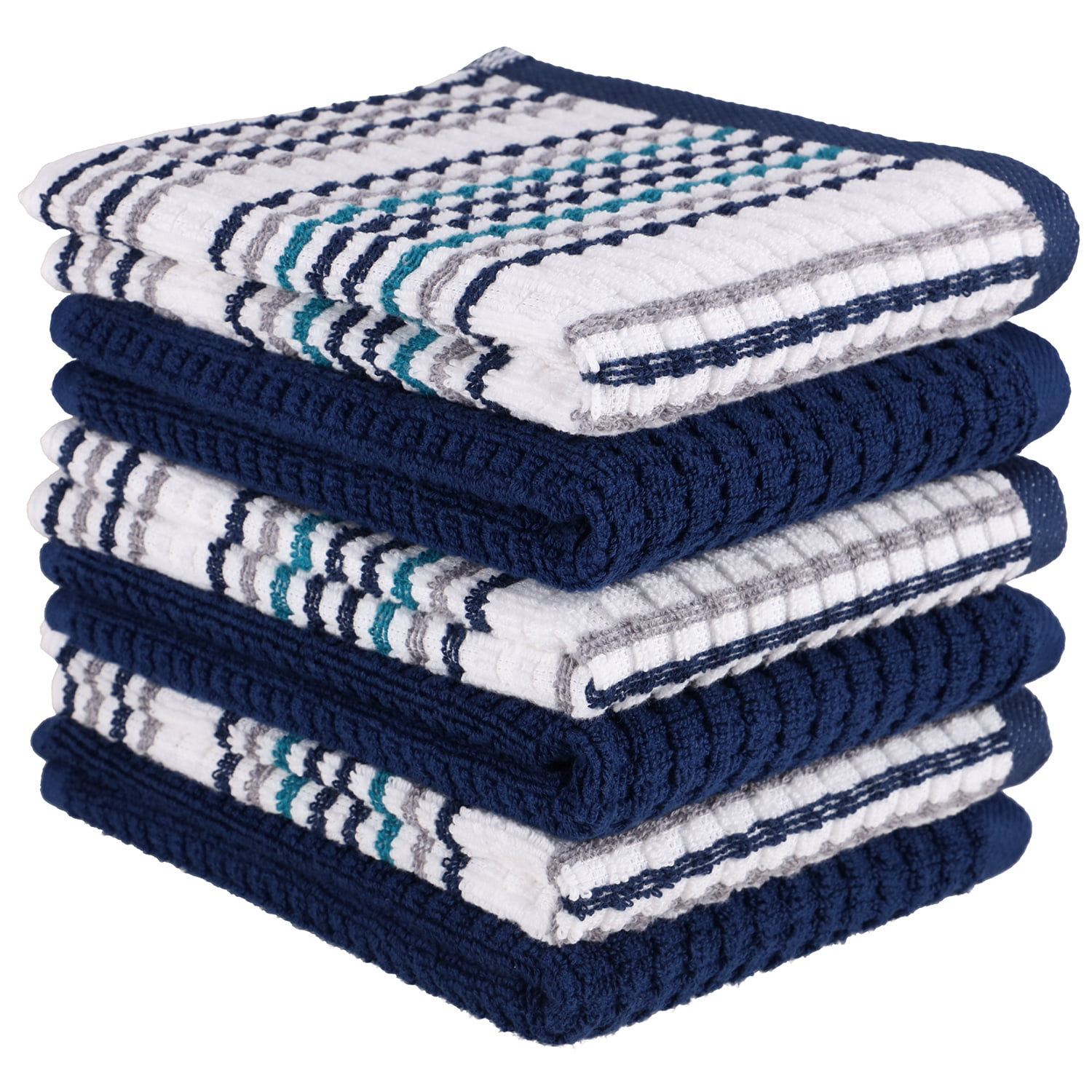 Jay Ford 6-Pack Cotton Kitchen Dish Towels 15x26 6 Kitchen Towels with Green Stripe Tea Towels Kitchen Dish Cloths Absorbent Dish Towels Cotton