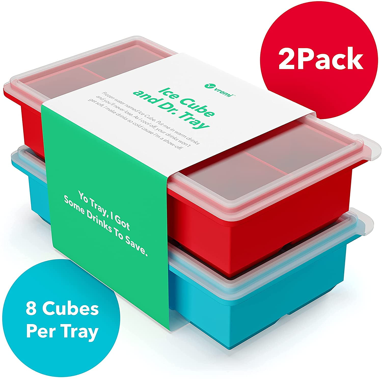 Handy Housewares 2 Jumbo Silicone Push Ice Cube Tray - Makes 8 Large