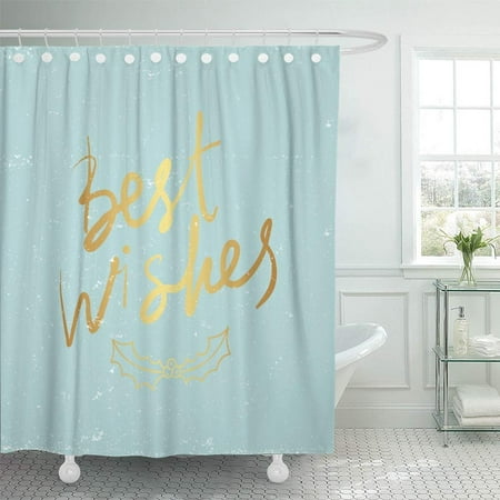 PKNMT Christmas with Holly Jolly Best Wishes Gold Lettering for New Year Stickers Planner Waterproof Bathroom Shower Curtains Set 66x72