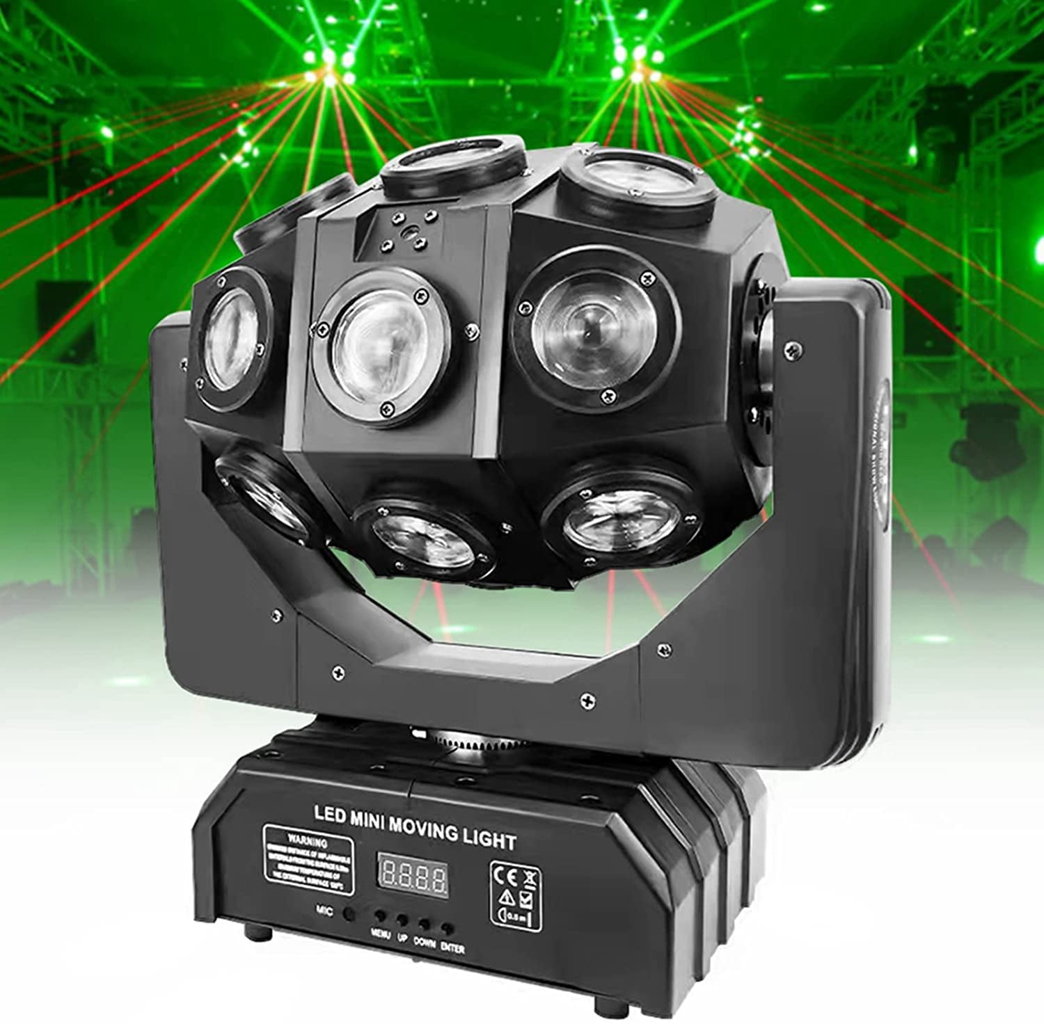 Miumaeov 4 in 1Moving Head Stage Light Professional 18 LED RGBW Stage Light Sound Activated DMX 512 Control for DJ KTV Disco Party Wedding Concert Festival