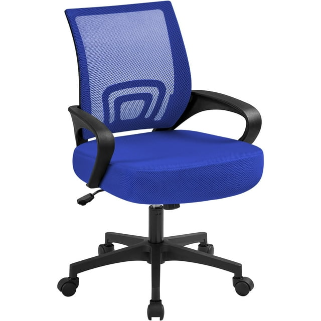 Silla de oficina Yaheetech con respaldo medio, malla, ergonómica, giratoria, azul