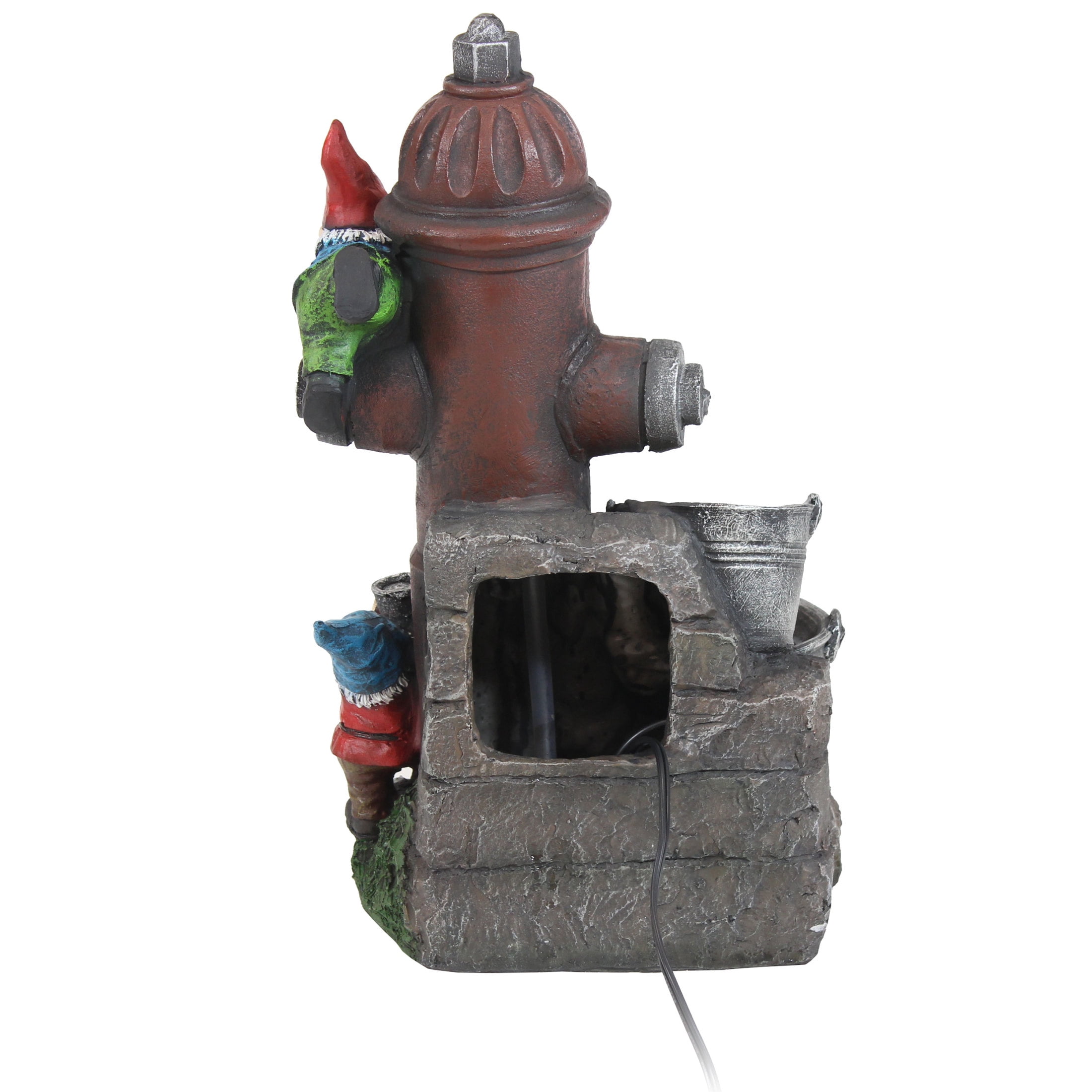 Sunnydaze Fire Hydrant Gnomes Polyresin Outdoor Water Fountain with Lights