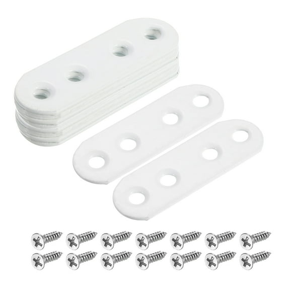Uxcell 10 pack Flat Straight Brackets, 55x5mm Iron Brace Plate for Wood Furniture Mending Repairing, White