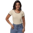 thumbnail image 4 of Women Summer Short Sleeve Shirts Crewneck Striped Color Block T Shirts Slim Fit Basic Tee Tops, 4 of 6