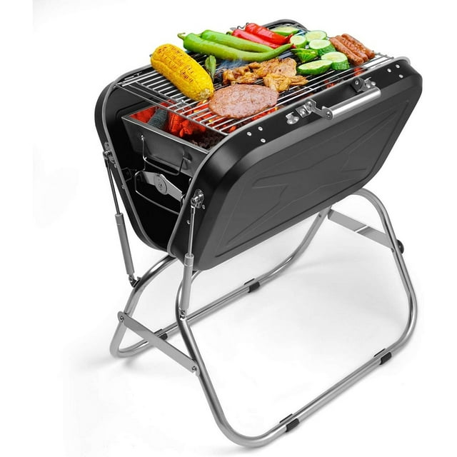 Charcoal BBQ Grill Outdoor Grill, SEGMART 24" Portable BBQ Charcoal Grill Lightweight BBQ Grill, Small Portable Charcoal Grill w/ Handle & Adjustable Grate, Stainless Steel, Easy to Clean, Black, H384
