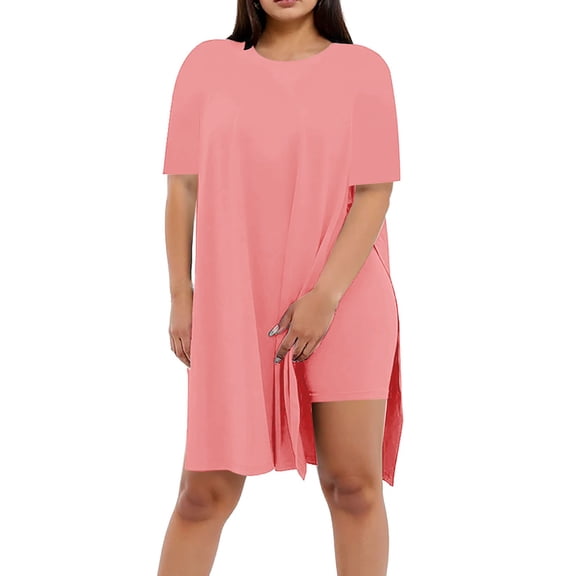 Bibifish Womens Shorts Sets Short Sleeve Crew Neck Split Hem Modal Tees High Waisted Shorts With Side Pockets Beach Vacation Outfits Sets