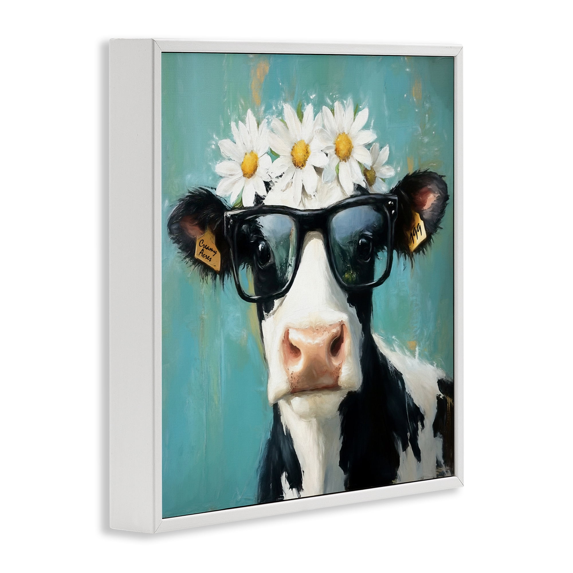 Stupell Industries Nerdy Nessie Cow White Framed Giclee Art, design by Tina LeCour