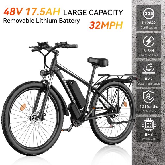 FENGQS Q8 Electric Bike for Adults, Peak 2000W Motor 48V 17.5Ah, 21-Speed Ebike, 80 Mile 35MPH Electric Mountain Bike, Front Suspension, (Black)UL 2849