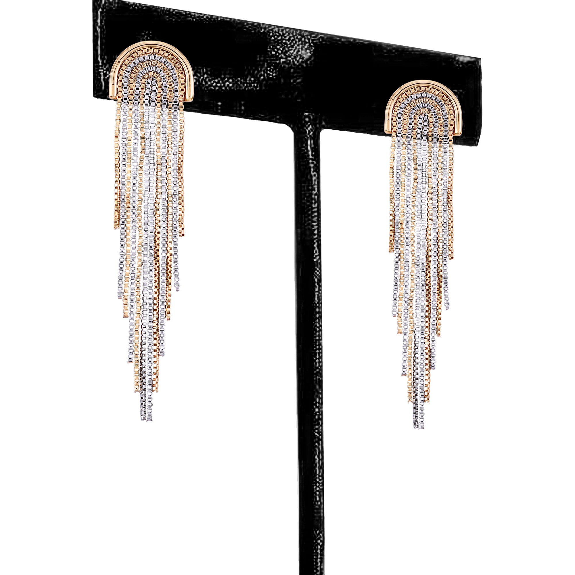 Time and Tru Women's Two Tone Box Chain Fringe Drop Earrings