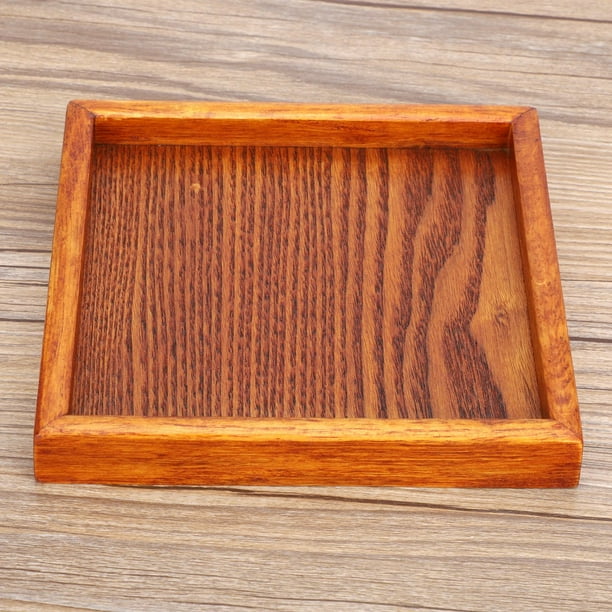 Bandeja de madera para té, pequeña bandeja portátil de madera cuadrada para servir alimentos, bandeja para servir alimentos de alta capacidad