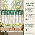 thumbnail image 3 of Plaid Lace Cafe Curtain, Short Window Valance with Bow, Small Window Treatment for Privacy and Soft Daylight, for Farmhouse Kitchen, Laundry Area and Small, Green, 9.84 x 8.66 x 1.18 in, 1 Piece, 3 of 10