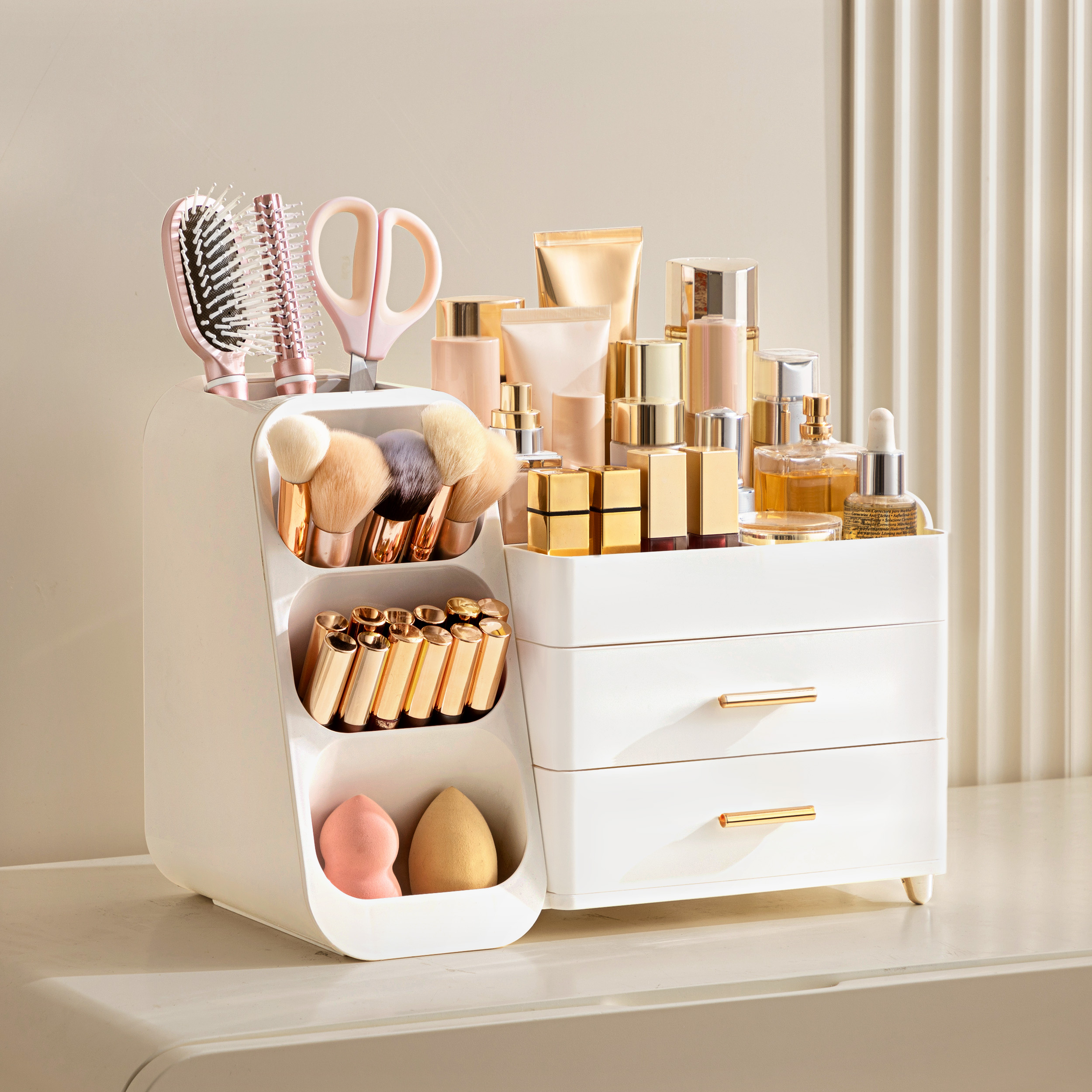 HBlife Makeup Organizer with Brush Holder, White photo 4
