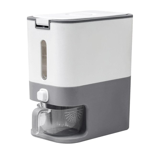 Recipiente de almacenamiento de arroz de plástico de 10 KG, caja de , recipiente , cubo de comida seca para el hogar, cocina, Gris Soledad Contenedor de almacenamiento de arroz