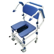 Movable Commode Chair Folding Toilet Seat Wheelchair with Removable Armrest Max Load 330.7LB