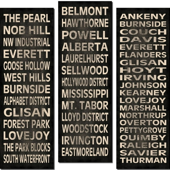 Popular Portland Neighborhood and Street Collection Typography Set; Three 8x18in Poster Prints