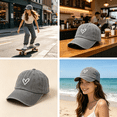 thumbnail image 5 of TELOLY 2026 New Baseball Cap Korean Version for Men and Women Versatile Heart Embroidered Hat Maga Hat Spring and Summer Washed Distressed Baseball Cap Sun Hat for Casual Outdoor Sports Gray, 5 of 7