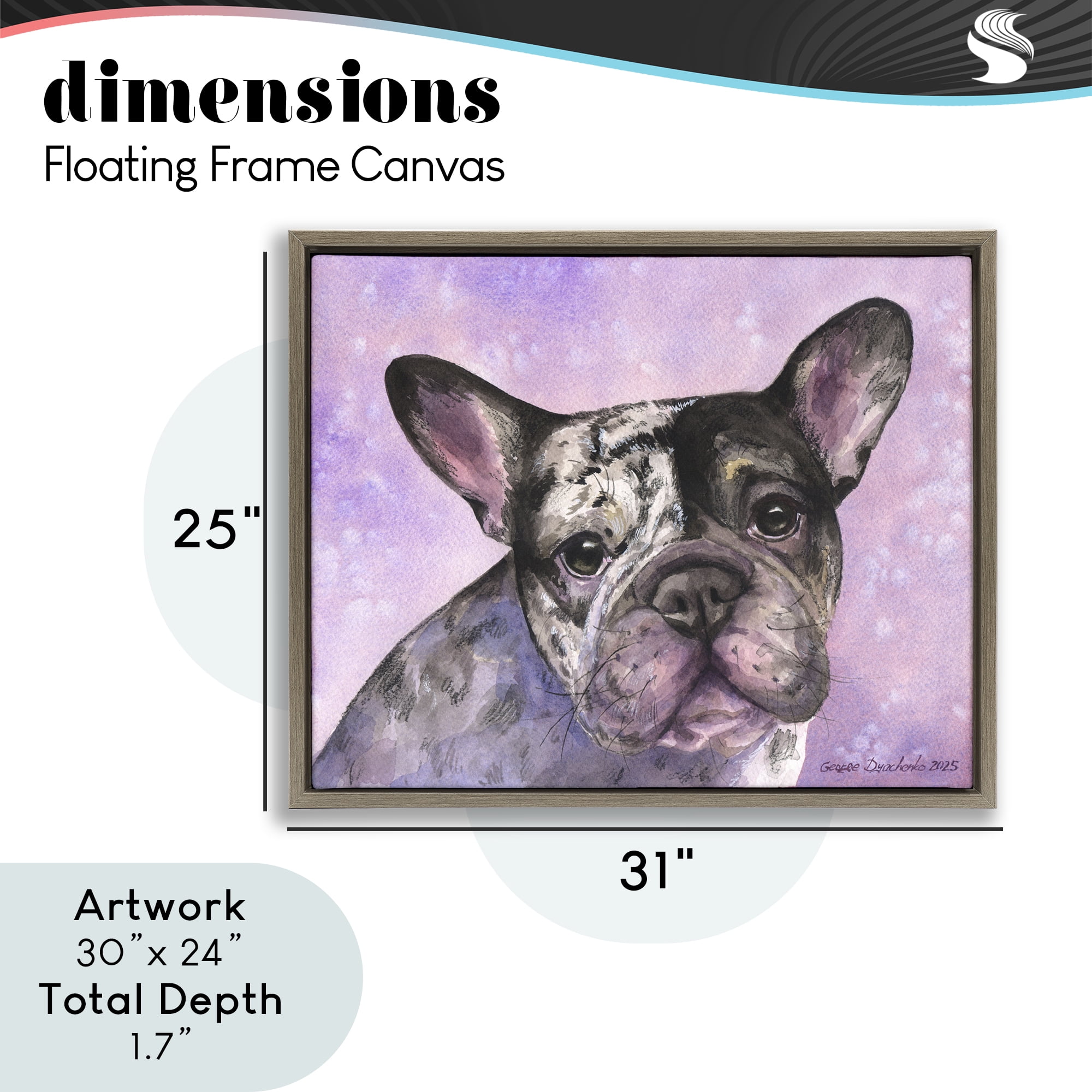 Stupell Industries Harlequin French Bulldog Brown Framed Floater Canvas Wall Art, design by George Dyachenko