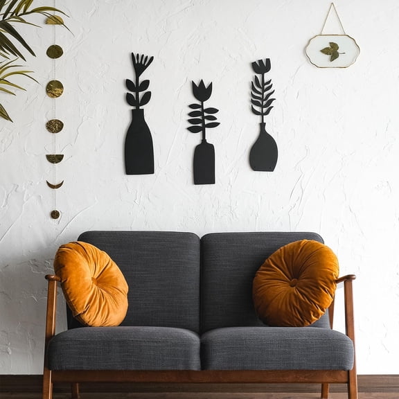 SUSSEXHOME Blumen 3 Piece Vase Metal Wall Art – Metal Wall Decor – Home Office and Living Room Decoration – Modern Style (Set of 3)