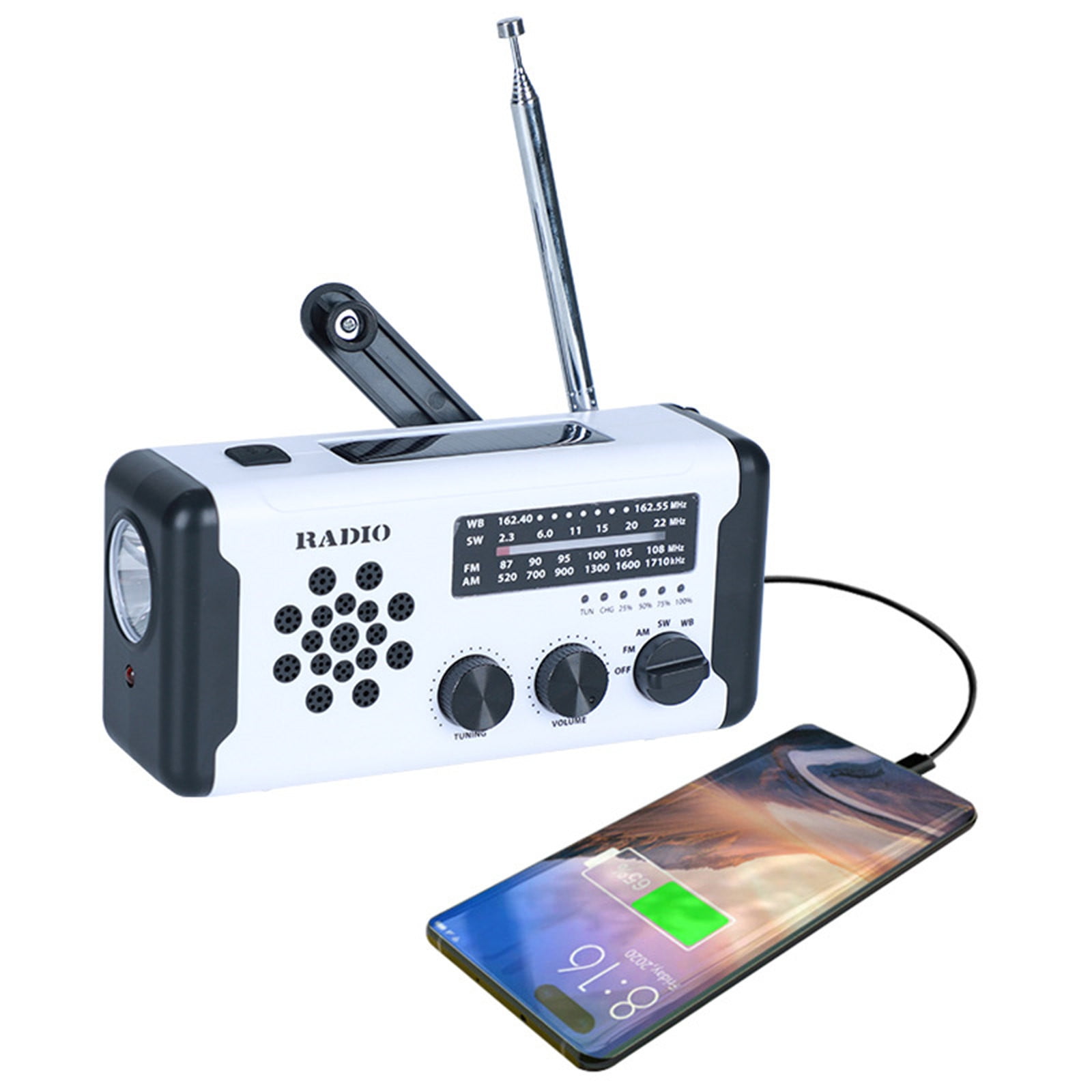 WWG Waterproof Hand Crank Solar Powered Emergency Radio with LED Flashlight AM FM Weather Band for Outdoor Survival Camping Hiking and Power Outages Portable and Multifunctional