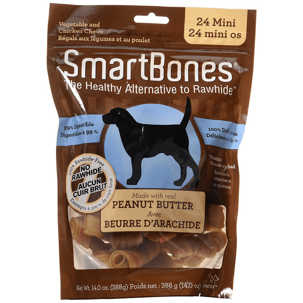 SmartBones Mini Chews With Real Peanut Butter 24 Count, RawhideFree