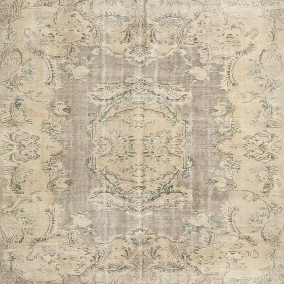 Ahgly Company Machine Washable Indoor Square Traditional Deep Peach Orange Area Rugs, 3' Square