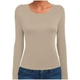 thumbnail image 4 of COMVALUE Women's Long Sleeve Tops Crew Neck Fitted Basic Tee Cozy (Beige, S), 4 of 6