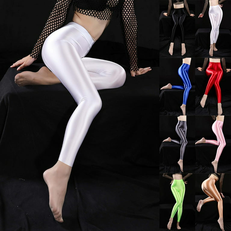 Fule Women Shiny Glossy Opaque Leggings Super Elastic Slim Trousers Yoga  Pants