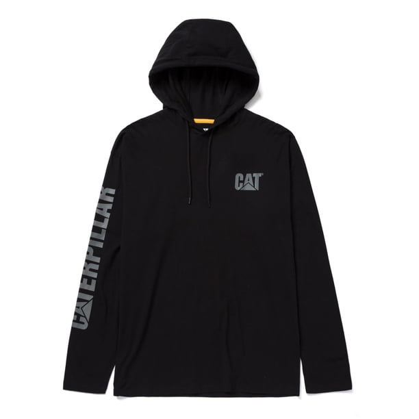 Remera de manga larga con capucha para hombre CAT, negra, talle grande