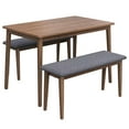 thumbnail image 3 of 3 Piece Dining Table Set for 4, Modern Wooden Rectanguar Kitchen Table with 2 Fabric Upholstered Benches, Walnut+Grey, 3 of 7