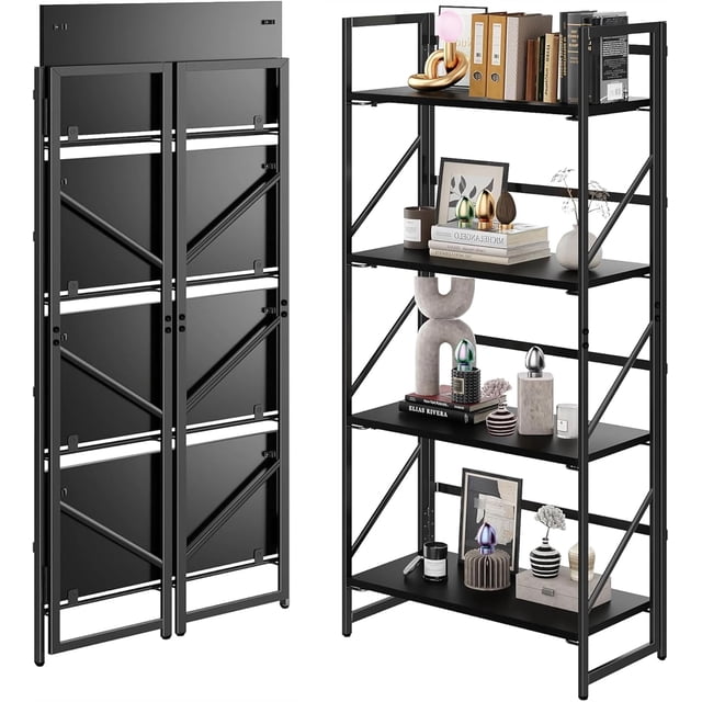 Folding Bookshelf Convertible Design Multifunctional Plant Stand Storage Rack Shelves for Home Office Easy Assembly