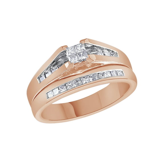 AFFY White Natural Diamond Bridal Set Ring In 10k Rose Gold (0.5 Cttw)