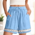 thumbnail image 2 of SBYOJLPB Women's Linen Short Pants Hollowed Out Lace Elastic Waist Drawstring Shorts and Trousers, 2 of 9