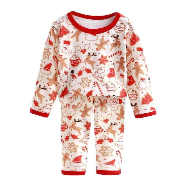 Ccpelsie Pyjama 2 Pcs pour Tout-Petit Garçon Printemps Automne Hiver Tenue de Nuit Ensemble de Pjs Col Rond Haut à Manches Longues et Pantalon Ensemble de Détente (Rouge, 3-4 Ans)