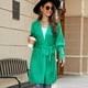 thumbnail image 4 of Cárdigan de punto de color sólido con cuello en V y tiras para mujer europea y americana, temperamento de otoño e invierno, chaqueta suéter verde larga, 4 of 4