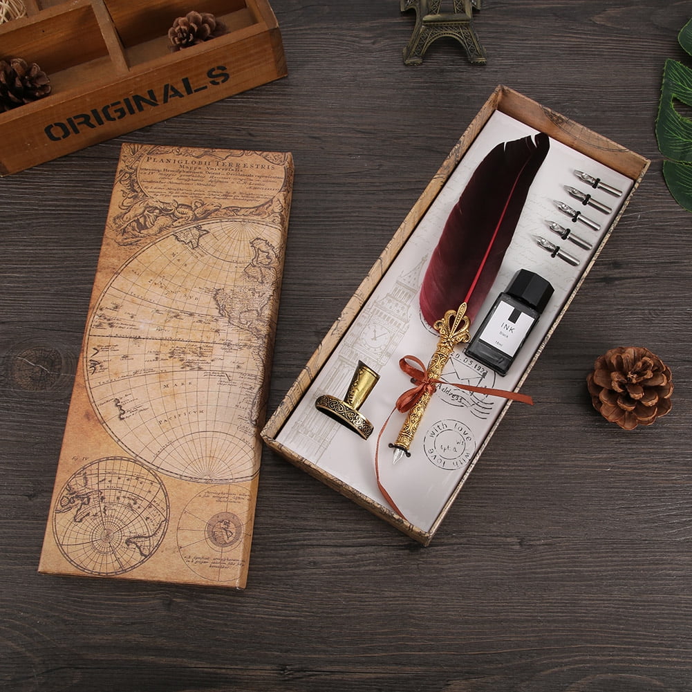 Vintage Feather Pen, Dip Feather Pen,  For Writing Drawing Valentine's Day Favors Wedding Bridal Engagement Home Office Shool Writing Students Great Gift