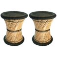 thumbnail image 1 of Natural Geo Moray Accent Stool (Set of 2) - Handwoven Green, 1 of 4