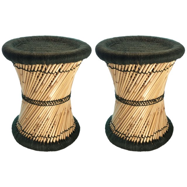 Natural Geo Tabouret d'Accent Moray (Ensemble de 2) - Tissé à la Main Vert