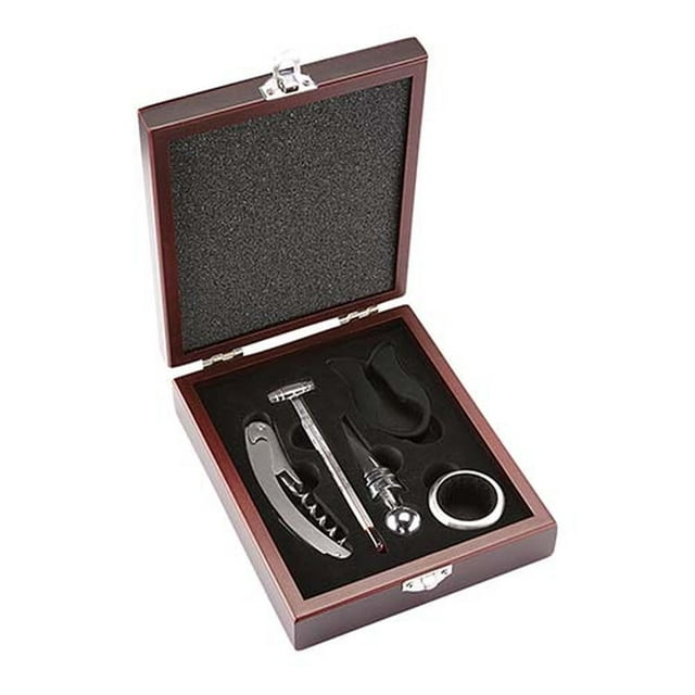 Set para vino en caja de madera con accesorios blanco 14.5 x 17.5