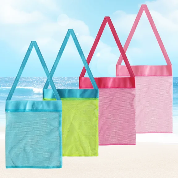 Mesh Beach Handbag, 4 Pack, Blue, Yellow, Rose, Powdered
